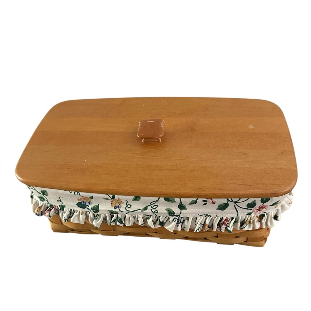 Longaberger Vanity Basket with Wood Lid and Floral Cloth‎ Liner
